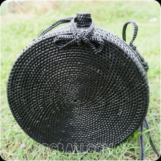 black color ata rattan handbag handwoven handmade circle design